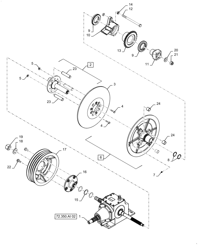 Схема запчастей Case IH 5140 - (72.350.AI[01]) - SEPARATOR JACKSHAFT GEARBOX W/ PULLEY (72) - SEPARATION