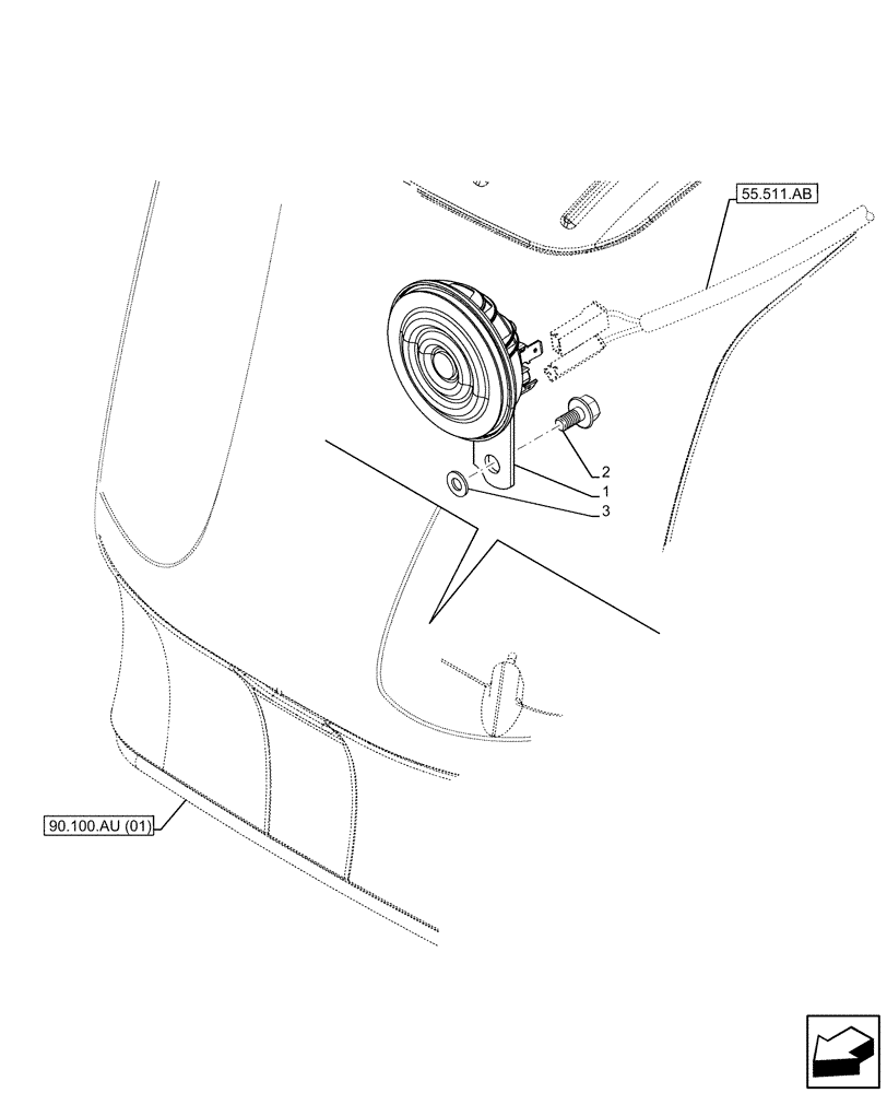 Схема запчастей Case IH FARMALL 120C - (55.408.AG) - VAR - 333756, 334193, 334991, 334992, 334994 - HORN (55) - ELECTRICAL SYSTEMS