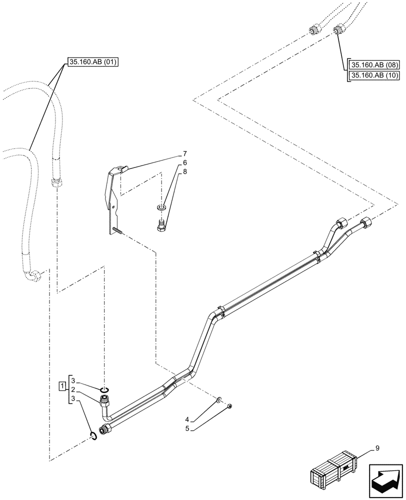 Схема запчастей Case IH MAXXUM 150 - (35.160.AB[02]) - VAR - 758473, 758582 - 3 POINT HITCH, FRONT, HYD. LINE (35) - HYDRAULIC SYSTEMS