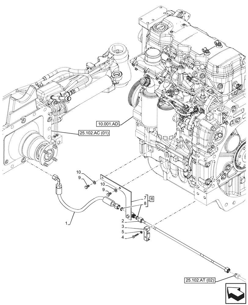 Схема запчастей Case IH MAXXUM 115 - (25.102.AT[01]) - VAR - 390409, 758421, 758425, 758426 - DIFFERENTIAL LOCK, HYD. LINE (25) - FRONT AXLE SYSTEM