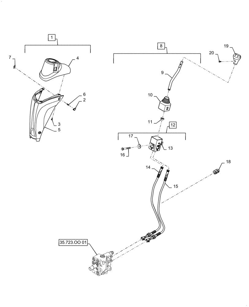 Схема запчастей Case IH FARMALL 50C - (35.724.AE[01]) - FRONT LOADER JOYSTICK CONTROL KIT, FARMALL 30C, 35C, 40C, 50C (35) - HYDRAULIC SYSTEMS