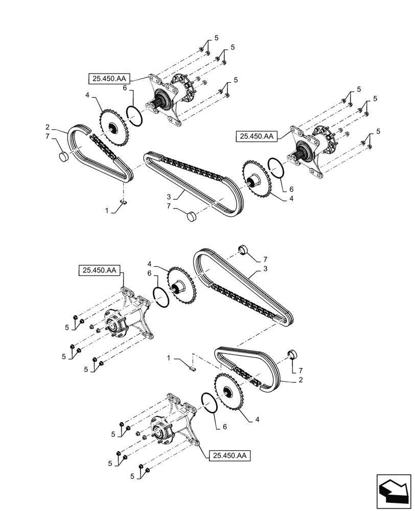 Схема запчастей Case IH SR240 - (25.450.AC) - CHAIN DRIVE (25) - FRONT AXLE SYSTEM
