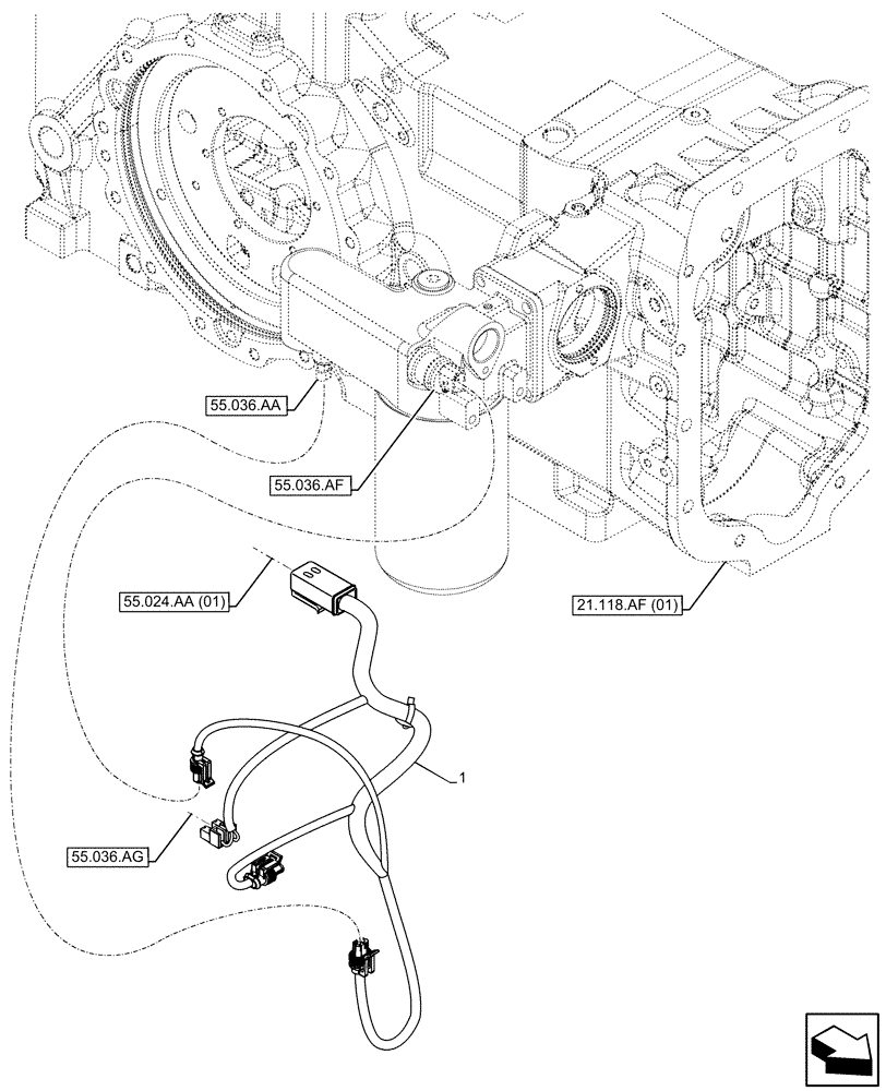 Схема запчастей Case IH MAXXUM 115 - (55.100.AW[01]) - VAR - 394835, 758441 - OIL PUMP, SENSOR, HARNESS (55) - ELECTRICAL SYSTEMS
