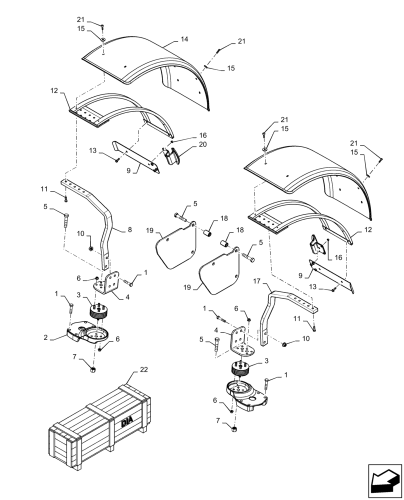 Схема запчастей Case IH MAGNUM 310 - (90.116.AC[06]) - FRONT FENDERS & FENDER MOUNTING PARTS - NARROW, CLASS 5 WIDE AXLE (90) - PLATFORM, CAB, BODYWORK AND DECALS