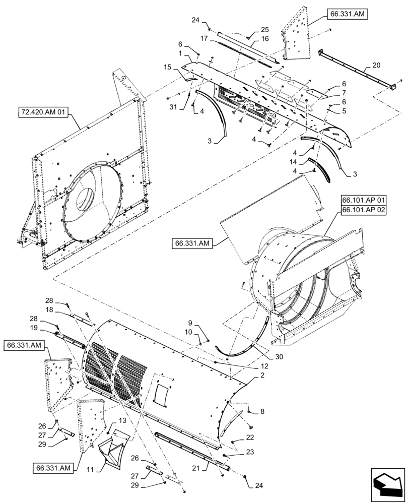 Схема запчастей Case IH 7140 - (72.420.AM[02]) - CAGE, ROTOR, SEPARATOR (72) - SEPARATION