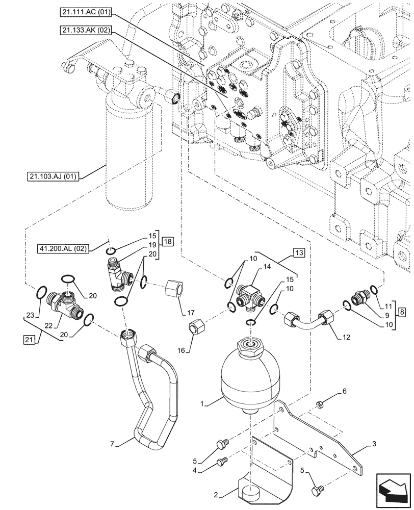Схема запчастей Case IH MAXXUM 135 - (21.103.AA[03]) - VAR - 391828 - ACCUMULATOR (21) - TRANSMISSION