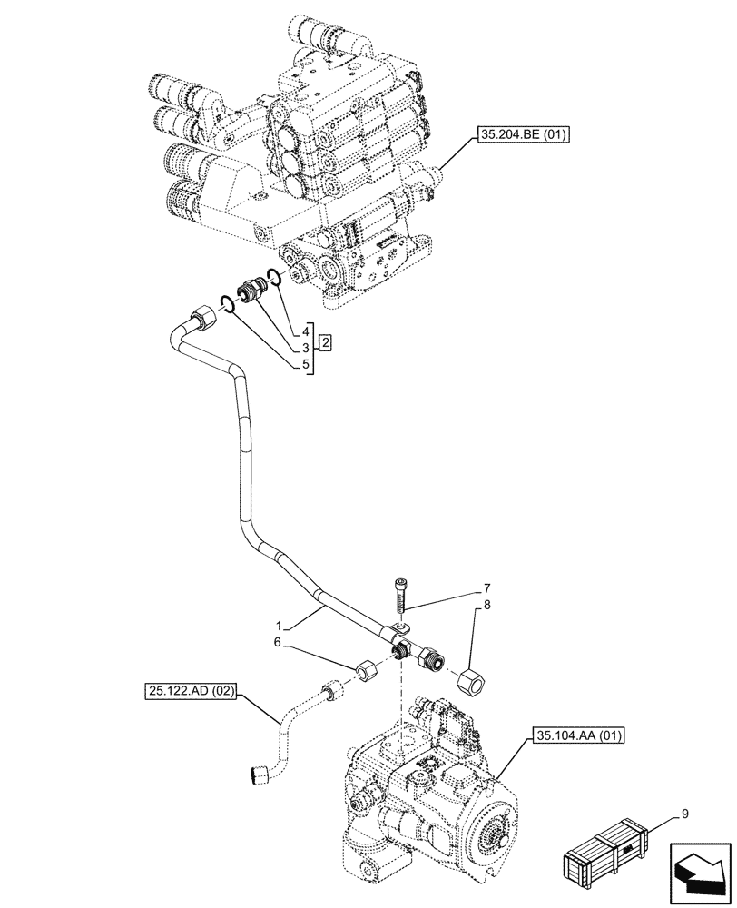Схема запчастей Case IH MAXXUM 115 - (25.122.AM) - VAR - 743689, 743690, 758344, 758351, 758352, 758353, 758354, 758422, 758423, 758427, 758428, 758443, 758445 - FRONT AXLE, SUSPENDED, CONTROL VALVE, LINE (25) - FRONT AXLE SYSTEM