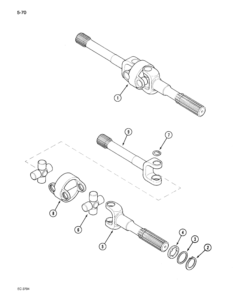 Схема запчастей Case IH 895 - (5-70) - MECHANICAL FRONT DRIVE CARRARO, DRIVE SHAFTS (05) - STEERING