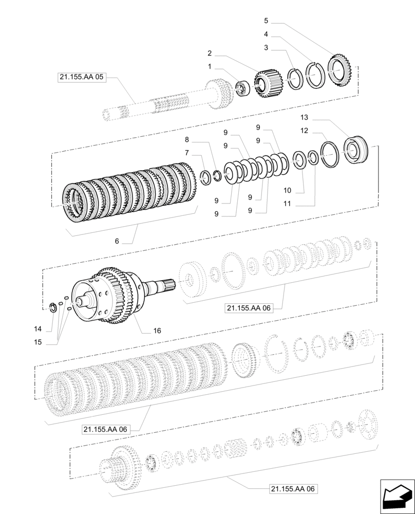 Схема запчастей Case IH PUMA 215 - (21.155.AN[05]) - CENTRAL REDUCTION GEARS - FAST/SLOW RANGE CLUTCH (21) - TRANSMISSION