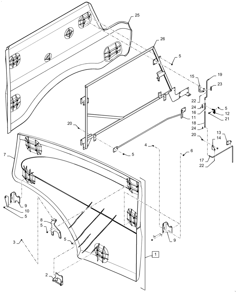 Схема запчастей Case IH 6140 - (90.105.BH[04]) - PANEL, BODY, RH (90) - PLATFORM, CAB, BODYWORK AND DECALS
