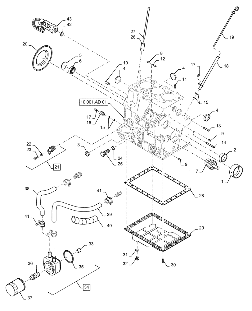 Схема запчастей Case IH FARMALL 30A - (10.001.AB[01]) - CRANKCASE ASSY (10) - ENGINE