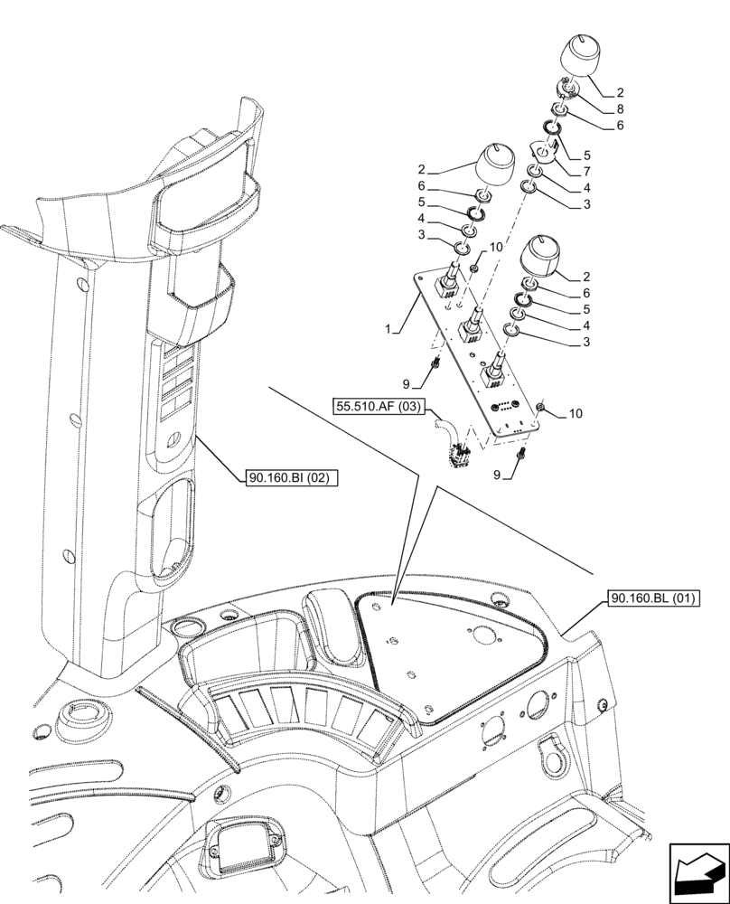 Схема запчастей Case IH FARMALL 120C - (55.523.AH[01]) - VAR - 332035, 340278 - HYDRAULIC LIFT, CONTROL PANEL, HI-LO, CAB (55) - ELECTRICAL SYSTEMS