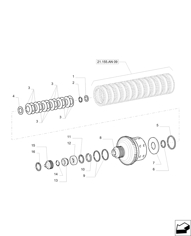 Схема запчастей Case IH PUMA 215 - (21.155.AN[01]) - CENTRAL REDUCTION GEARS - REVERSE RANGE CLUTCH (21) - TRANSMISSION