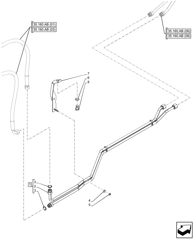 Схема запчастей Case IH MAXXUM 135 - (35.160.AB[02]) - VAR - 342391, 758474 - 3 POINT HITCH, FRONT, HYD. LINE (35) - HYDRAULIC SYSTEMS