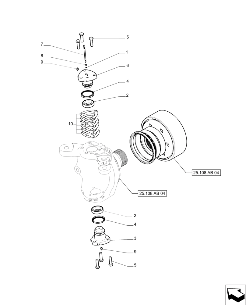 Схема запчастей Case IH MAGNUM 235 - (25.108.AG[02]) - FRONT AXLE, PLANETARY REDUCER - LH - CLASS 4.75 - CNH (25) - FRONT AXLE SYSTEM