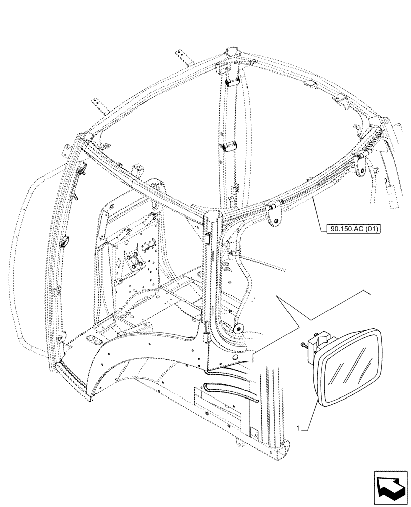 Схема запчастей Case IH PUMA 165 CVT - (90.151.AK[03]) - VAR - 758114 - MIRROR, REAR (90) - PLATFORM, CAB, BODYWORK AND DECALS