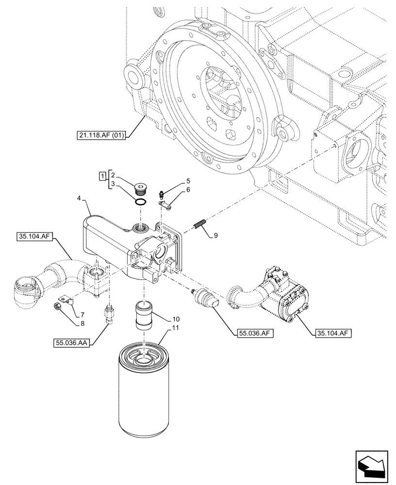 Схема запчастей Case IH MAXXUM 150 - (35.100.AL) - VAR - 391828 - LIFT CYLINDER, STEERING, OIL FILTER (35) - HYDRAULIC SYSTEMS