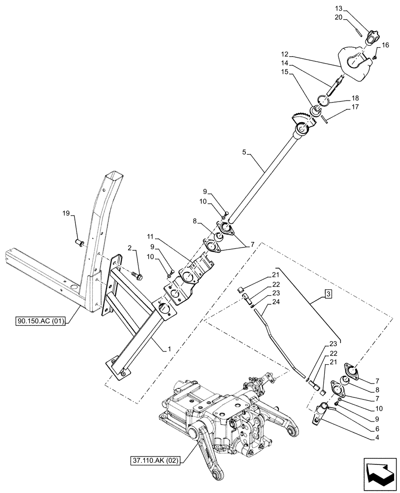 Схема запчастей Case IH FARMALL 100C - (37.108.AD[03]) - VAR - 332035 - HYDRAULIC LIFT, CONTROL LEVER, CAB (37) - HITCHES, DRAWBARS & IMPLEMENT COUPLINGS