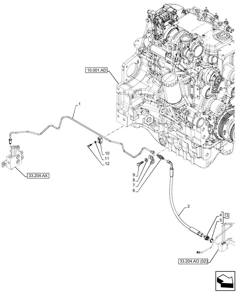 Схема запчастей Case IH MAXXUM 135 - (33.204.AG[02]) - VAR - 758423, 758428 - FRONT, BRAKE LINE (33) - BRAKES & CONTROLS