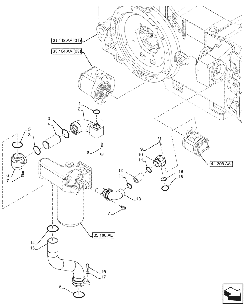 Схема запчастей Case IH MAXXUM 145 - (35.104.AF) - VAR - 391828 - LIFT CYLINDER, OIL PUMP, HOSE (35) - HYDRAULIC SYSTEMS