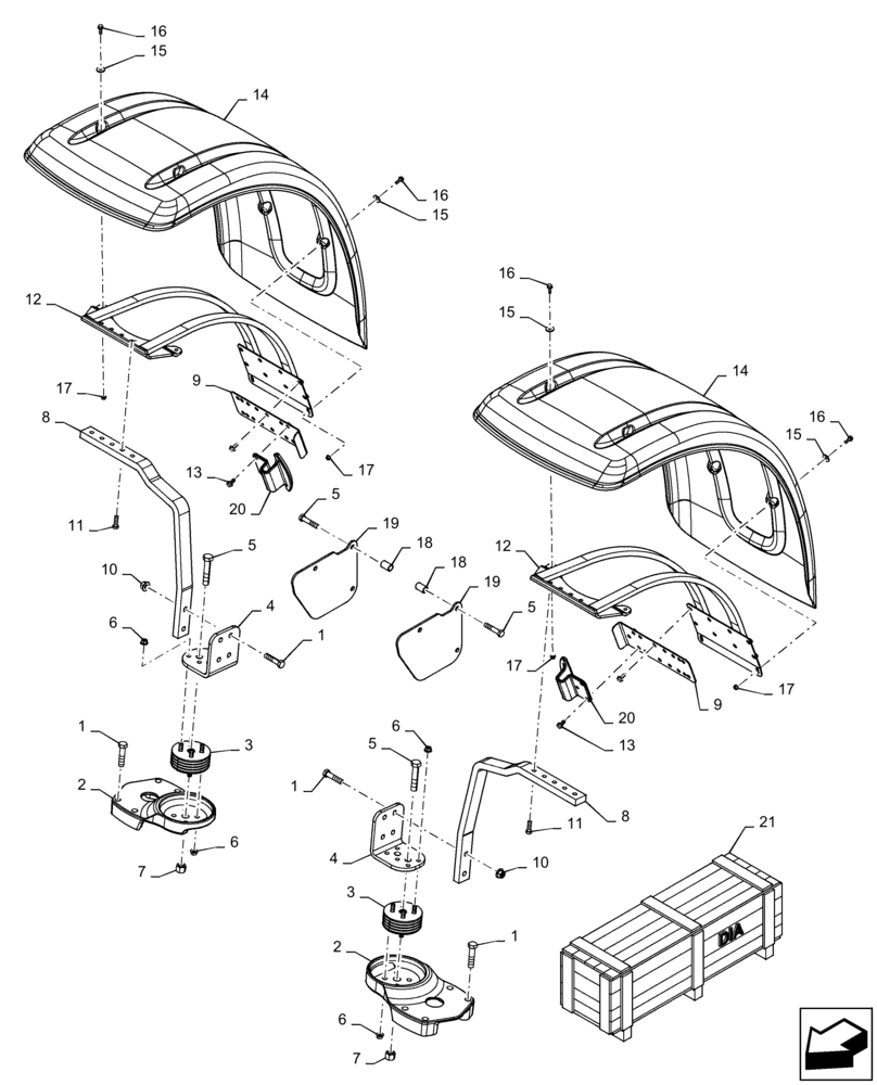 Схема запчастей Case IH MAGNUM 310 - (90.116.AC[07]) - FRONT FENDERS & FENDER MOUNTING PARTS - WIDE, CLASS 5 WIDE AXLE (90) - PLATFORM, CAB, BODYWORK AND DECALS