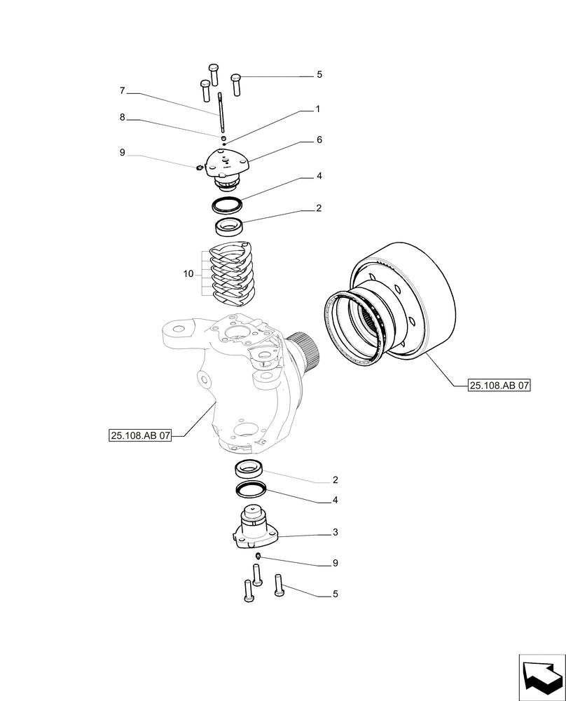 Схема запчастей Case IH MAGNUM 235 - (25.108.AG[04]) - FRONT AXLE, PLANETARY REDUCER - LH - CLASS V - CNH (25) - FRONT AXLE SYSTEM