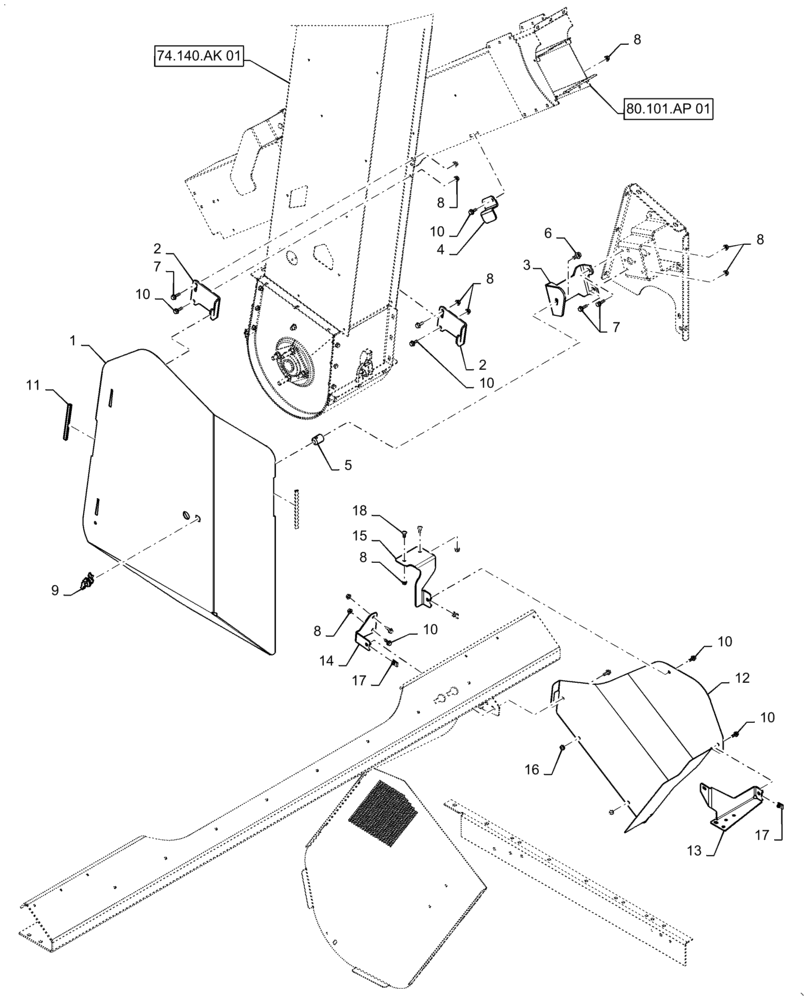 Схема запчастей Case IH 6140 - (74.130.AJ[02]) - CLEANING FAN SHIELD, RH (74) - CLEANING