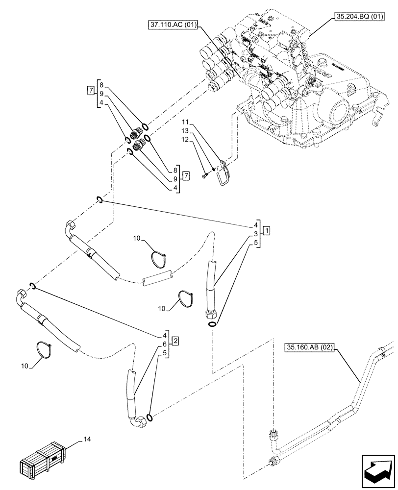 Схема запчастей Case IH MAXXUM 135 - (35.160.AB[01]) - VAR - 342391, 758474 - REMOTE CONTROL VALVE, W/ ELECTROHYDRAULIC ENGAGEMENT, LINE (35) - HYDRAULIC SYSTEMS