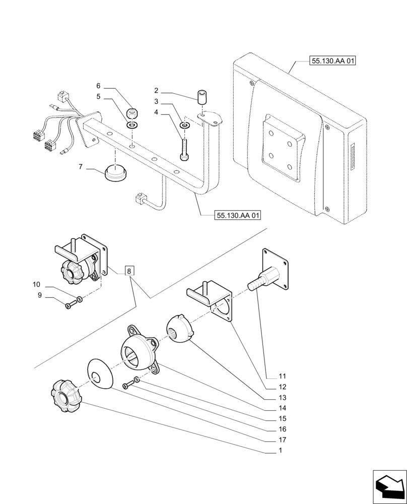 Схема запчастей Case IH PUMA 215 - (55.130.AA[02]) - VIRTUAL TERMINAL AFS PRO600 MOUNTED ON IMPLEMENT BRACKET (55) - ELECTRICAL SYSTEMS