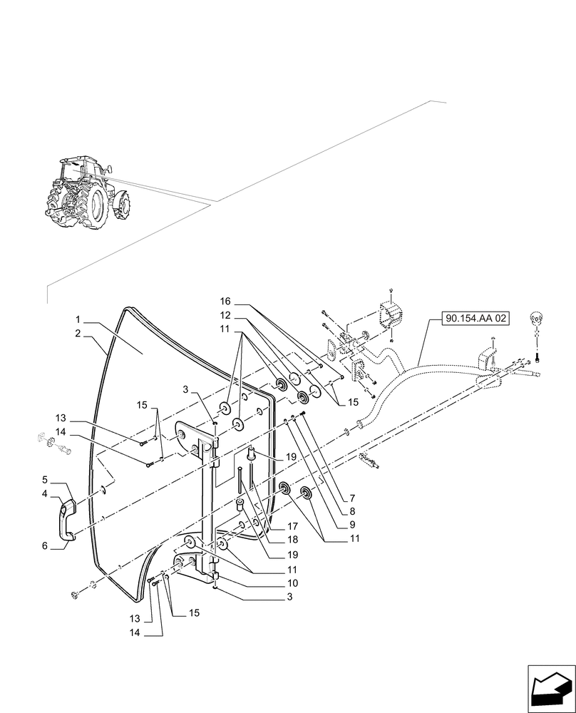 Схема запчастей Case IH PUMA 230 - (90.154.AA[03]) - DOOR LH (90) - PLATFORM, CAB, BODYWORK AND DECALS