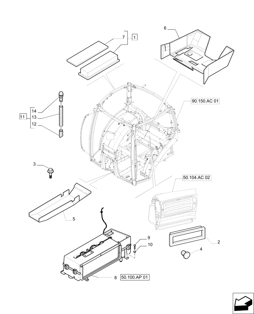 Схема запчастей Case IH PUMA 230 - (50.104.AC[04]) - HEATING/AIR CONDITIONING - HEATER-AIR CONDITIONER AND RELATED PARTS (50) - CAB CLIMATE CONTROL