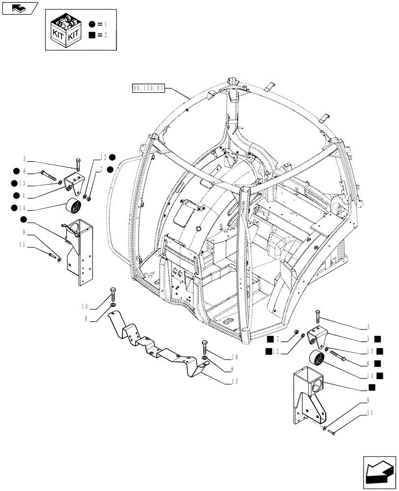 Схема запчастей Case IH PUMA 185 - (90.150.0201[01]) - MECHANICAL CAB SUSPENSION - FRONT CAB SUPPORTS (VAR.720635) (90) - PLATFORM, CAB, BODYWORK AND DECALS