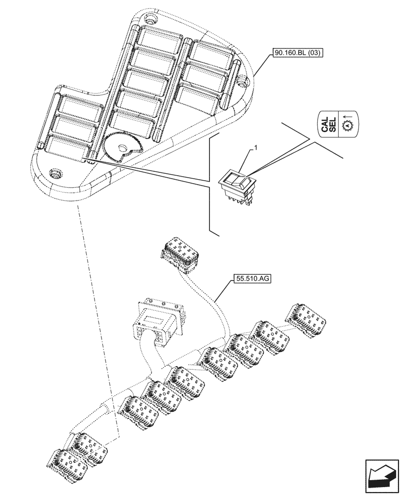 Схема запчастей Case IH MAXXUM 135 - (55.513.AA[03]) - VAR - 390761 - TRANSMISSION, MANUAL/SEMIAUTO, SWITCH (55) - ELECTRICAL SYSTEMS