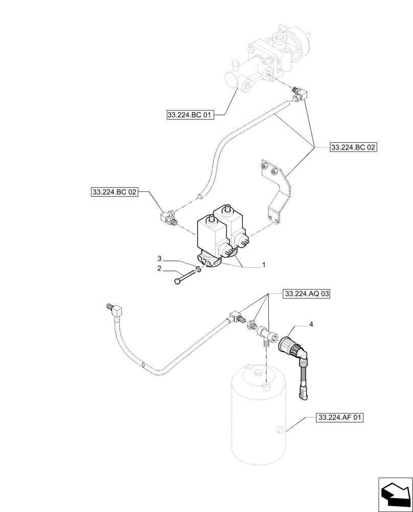 Схема запчастей Case IH PUMA 215 - (33.224.BC[04]) - PNEUMATIC TRAILER BRAKE - SOLENOID VALVE AND SENSORS (33) - BRAKES & CONTROLS