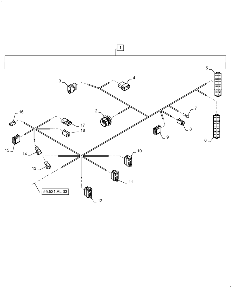 Схема запчастей Case IH 2240 - (55.521.AL[02]) - RH CONSOLE, BOOM HYDRAULIC & SECTION CONTROL, HARNESS (55) - ELECTRICAL SYSTEMS