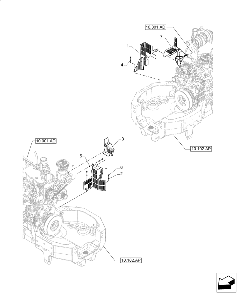 Схема запчастей Case IH PUMA 230 - (90.102.AG[02]) - ENGINE GUARD - CANE VERSION (90) - PLATFORM, CAB, BODYWORK AND DECALS