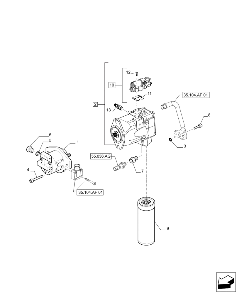 Схема запчастей Case IH PUMA 200 - (35.104.AA[01]) - PUMPS FOR HYDRAULIC SYSTEM AND LIFT - PUMPS AND FILTER (35) - HYDRAULIC SYSTEMS