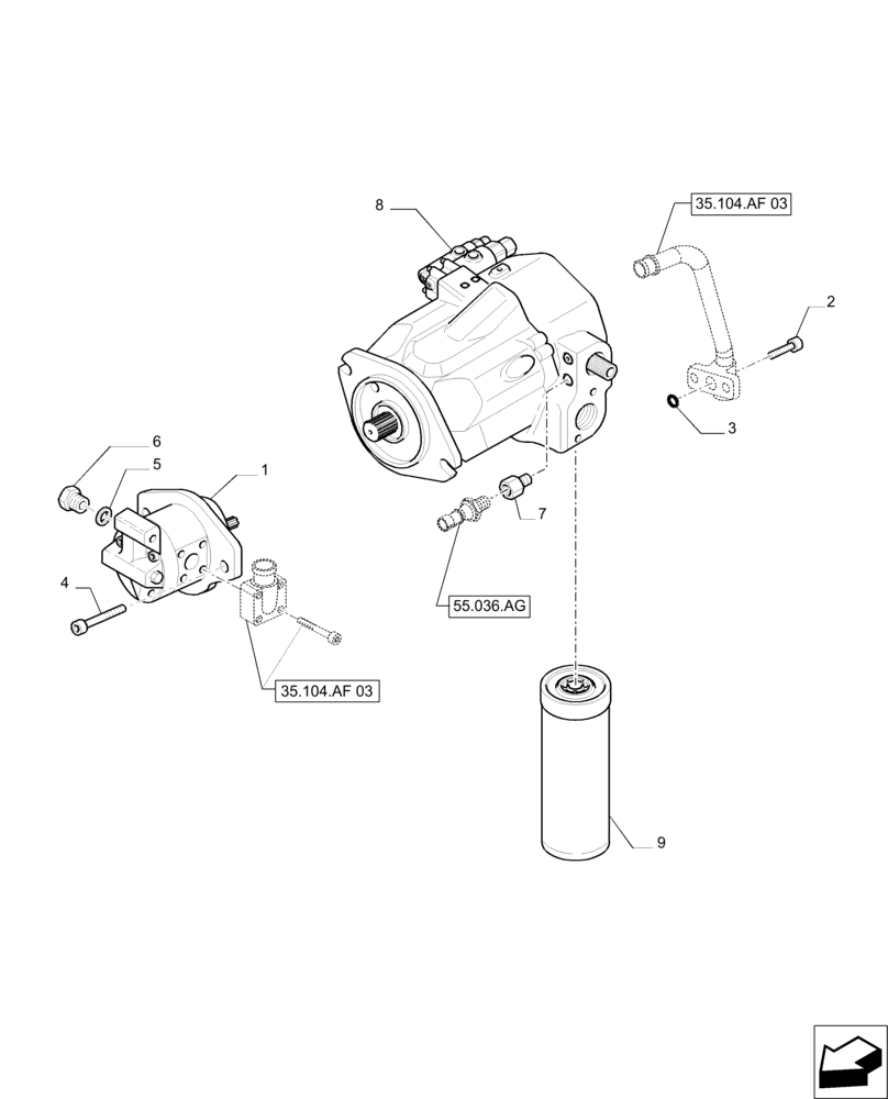 Схема запчастей Case IH PUMA 215 - (35.104.AA[04]) - 150 L/MIN PUMP W/EDC - PUMPS AND FILTER (35) - HYDRAULIC SYSTEMS