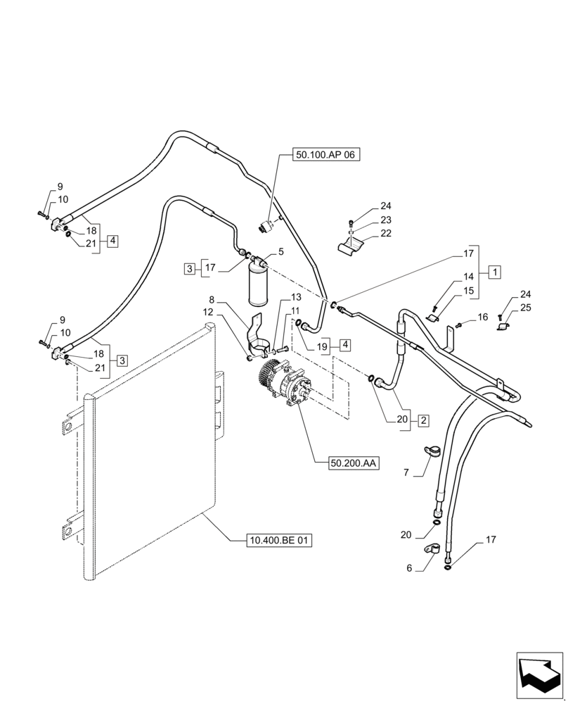 Схема запчастей Case IH PUMA 215 - (50.100.BY[01]) - AIR CONDITIONING SYSTEM PIPES (50) - CAB CLIMATE CONTROL