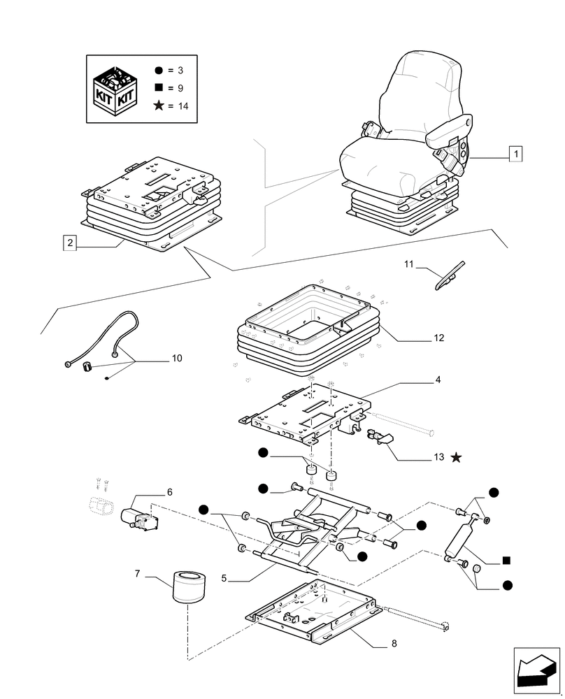 Схема запчастей Case IH PUMA 230 - (90.120.AD[03]) - SEAT - BREAKDOWN (90) - PLATFORM, CAB, BODYWORK AND DECALS
