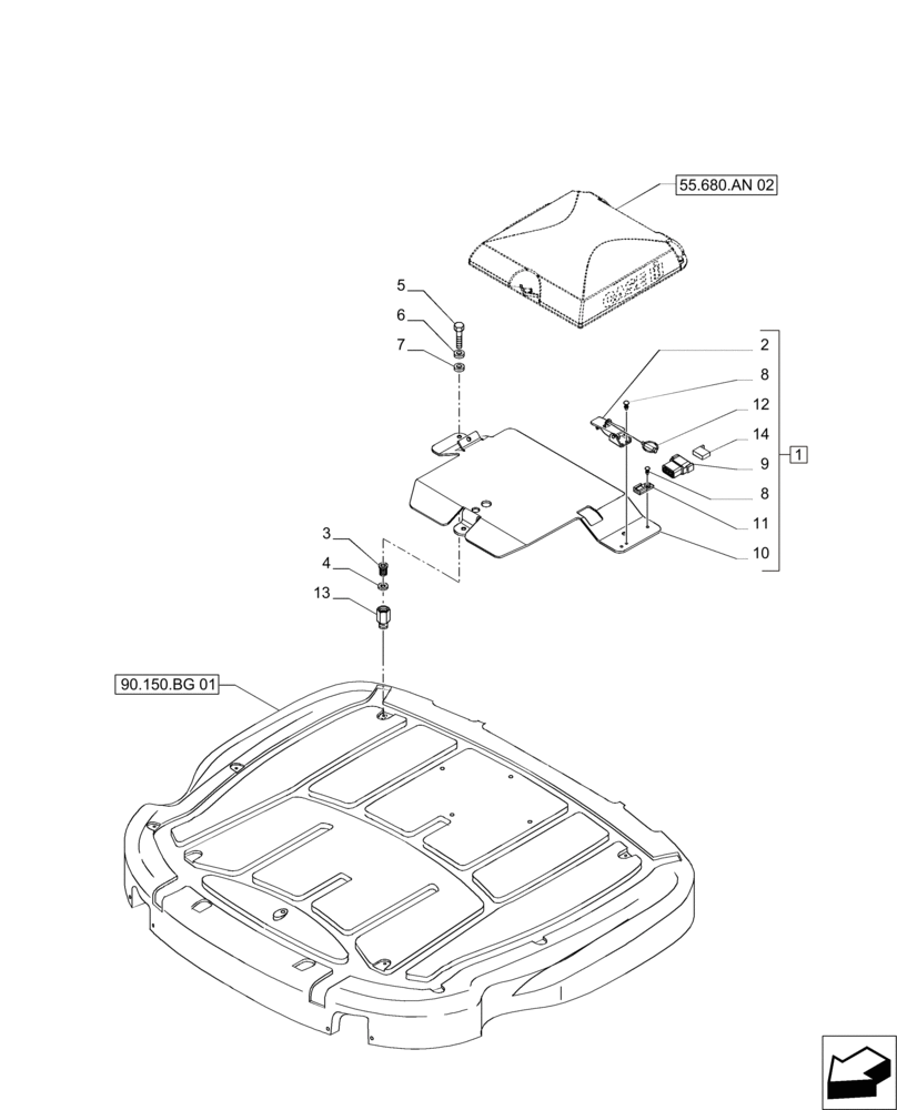 Схема запчастей Case IH PUMA 215 - (90.150.BG[03]) - AUTO GUIDANCE SYSTEM READY - RECEIVER SUPPORT (90) - PLATFORM, CAB, BODYWORK AND DECALS