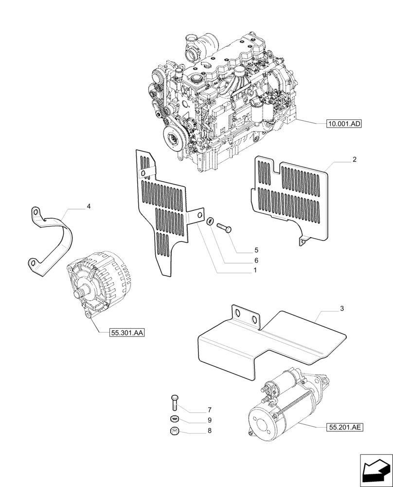 Схема запчастей Case IH PUMA 230 - (90.102.AG[01]) - ENGINE GUARD (90) - PLATFORM, CAB, BODYWORK AND DECALS