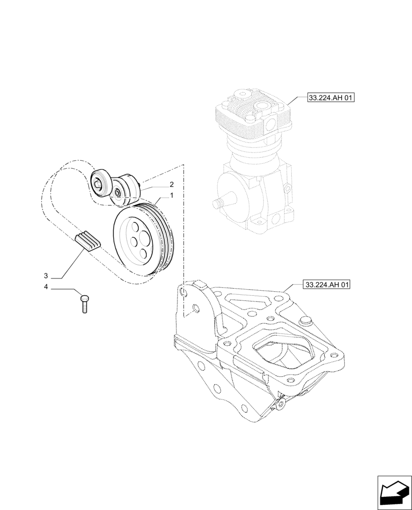 Схема запчастей Case IH PUMA 200 - (33.224.AL) - PNEUMATIC TRAILER BRAKE - PULLEYS AND BELT (33) - BRAKES & CONTROLS