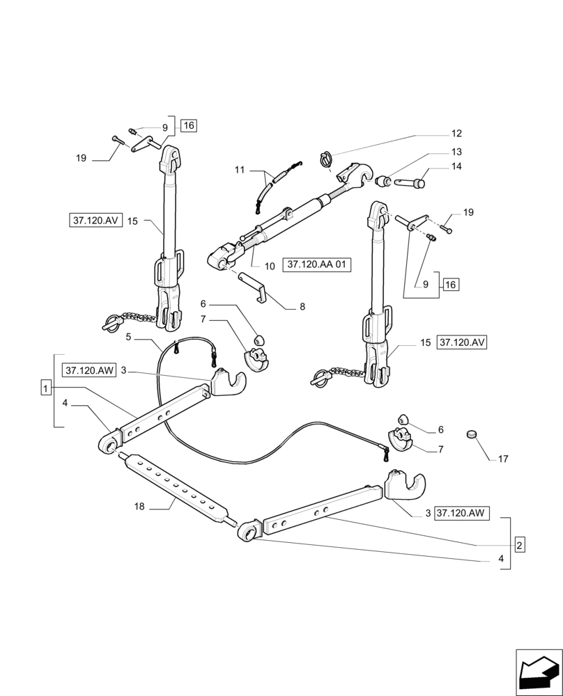 Схема запчастей Case IH PUMA 200 - (37.120.AX) - IMPLEMENT CARRIER (37) - HITCHES, DRAWBARS & IMPLEMENT COUPLINGS