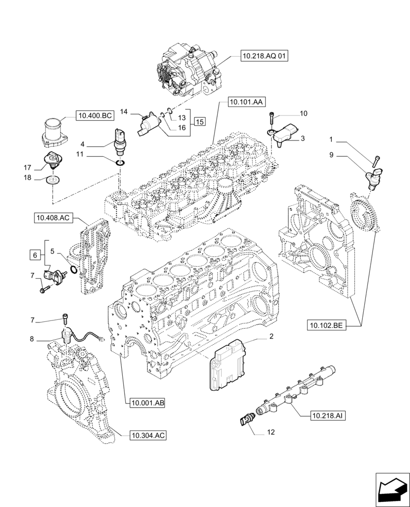 Схема запчастей Case IH PUMA 230 - (55.015.AA) - ELECTRONIC ENGINE SENSORS, SWITCHES AND CONTROL UNIT (55) - ELECTRICAL SYSTEMS