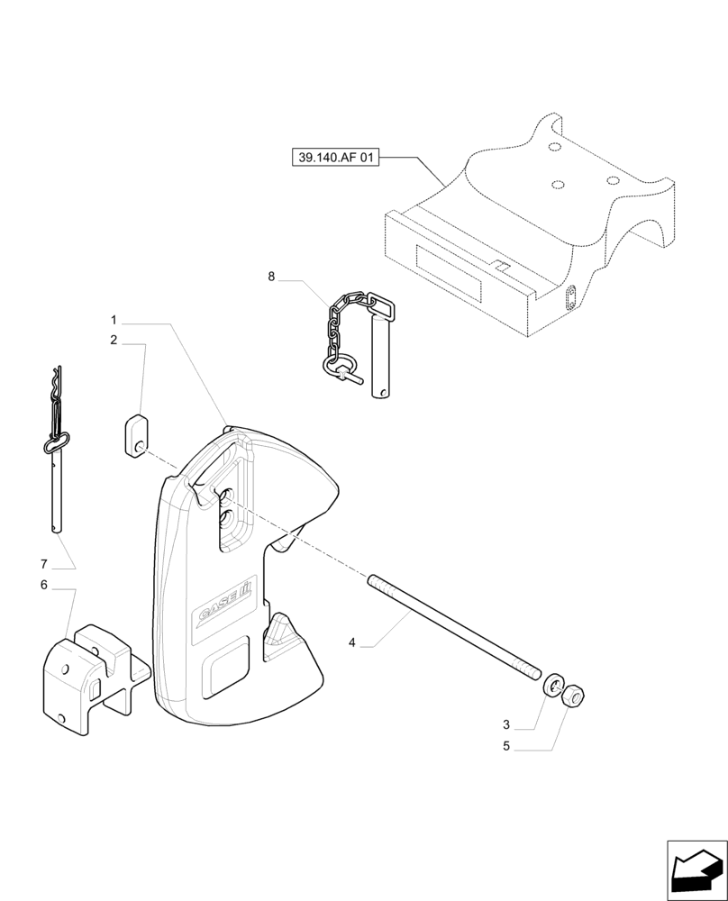 Схема запчастей Case IH PUMA 200 - (39.140.AF[02]) - WEIGHT PACK INCLUDING INTEGRAL CARRIER (39) - FRAMES AND BALLASTING