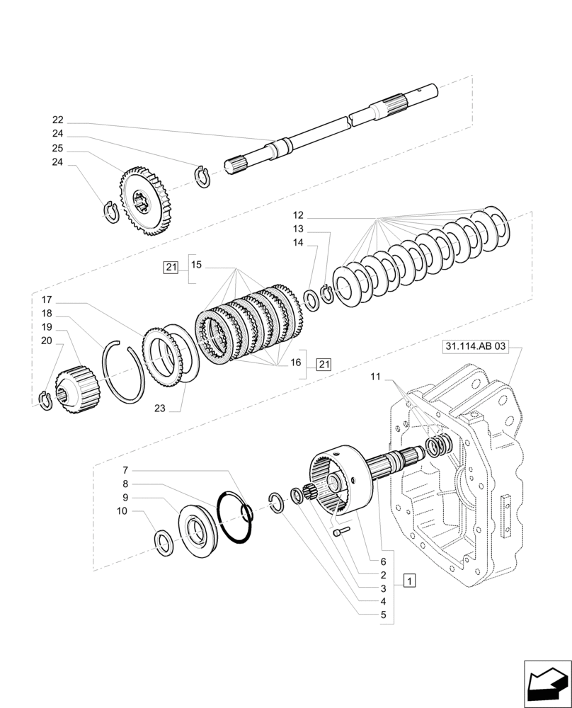 Схема запчастей Case IH PUMA 230 - (31.114.AI[01]) - PTO, CLUTCH (31) - IMPLEMENT POWER TAKE OFF