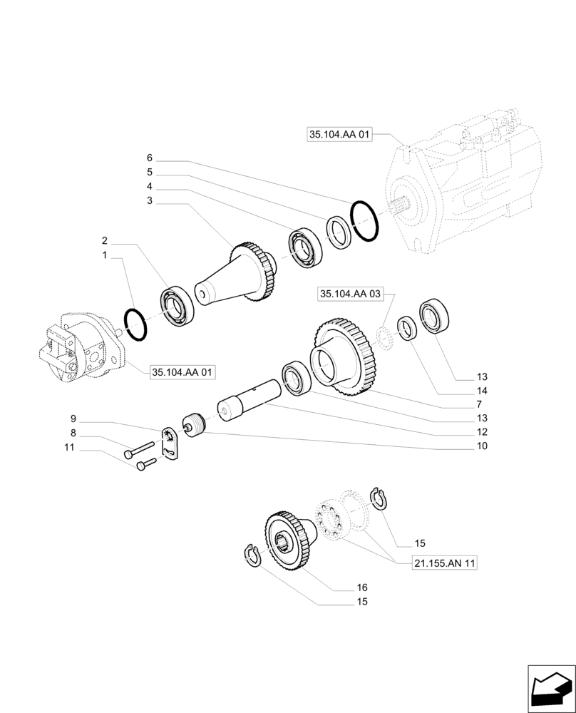 Схема запчастей Case IH PUMA 200 - (35.104.AA[02]) - PUMPS FOR HYDRAULIC SYSTEM AND LIFT - DRIVING GEARS (35) - HYDRAULIC SYSTEMS