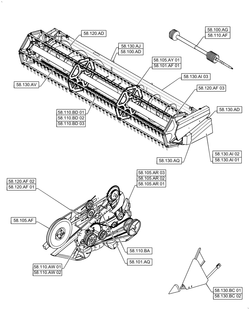 Схема запчастей Case IH 2060-17 - (58.000.00) - SECTION INDEX - ATTACHMENTS/HEADERS, 17 FT (58) - ATTACHMENTS/HEADERS