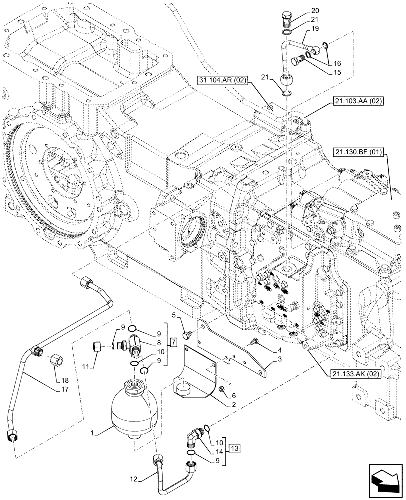 Схема запчастей Case IH MAXXUM 115 - (21.103.AA[01]) - VAR - 394835, 758441 - ACCUMULATOR (21) - TRANSMISSION